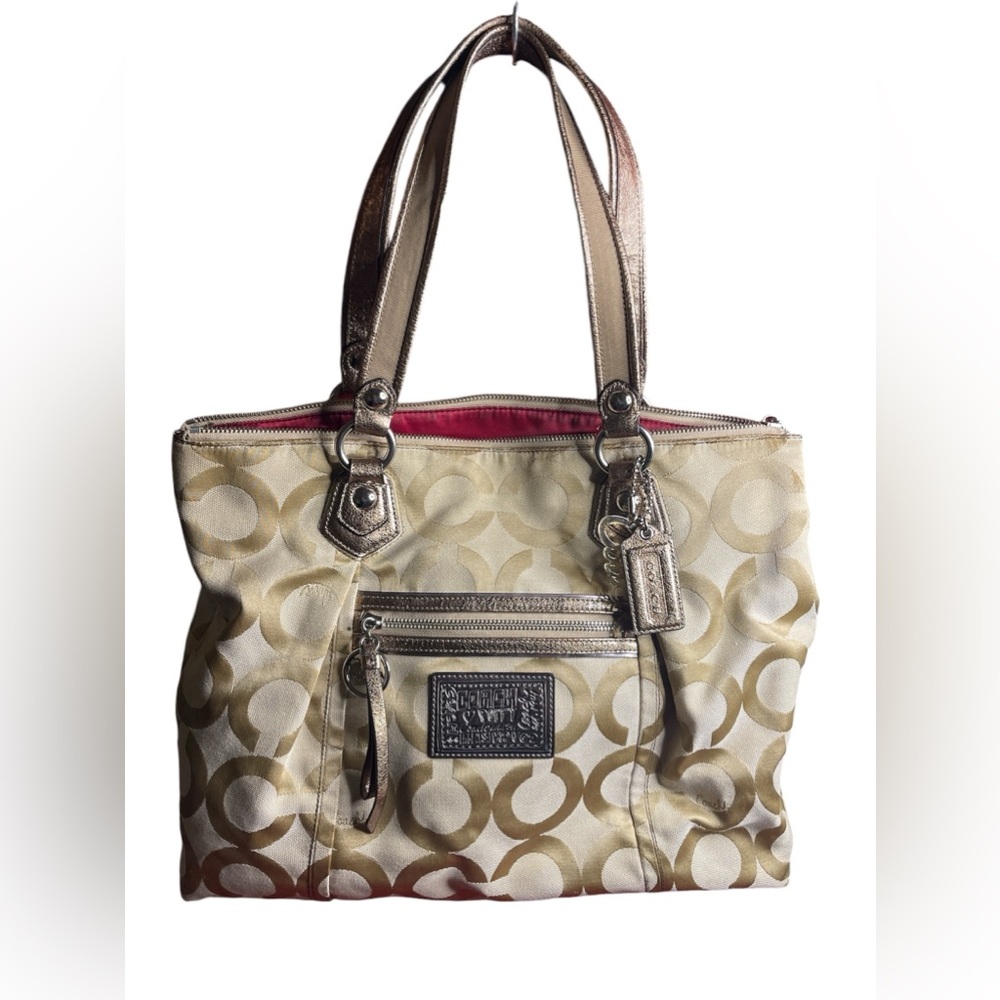 Coach Poppy Story Patch Large Metallic Gold Glam Tote